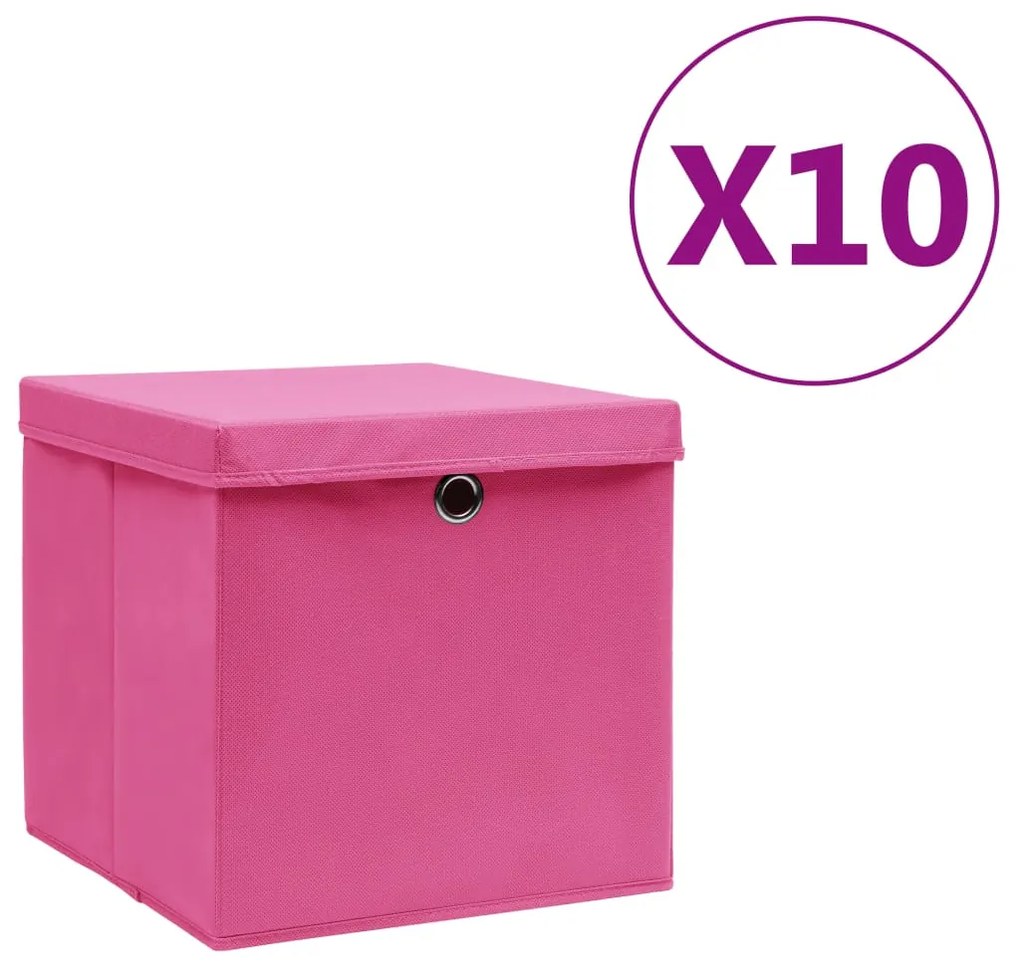 vidaXL Cutii depozitare cu capace, 10 buc., roz, 28x28x28 cm