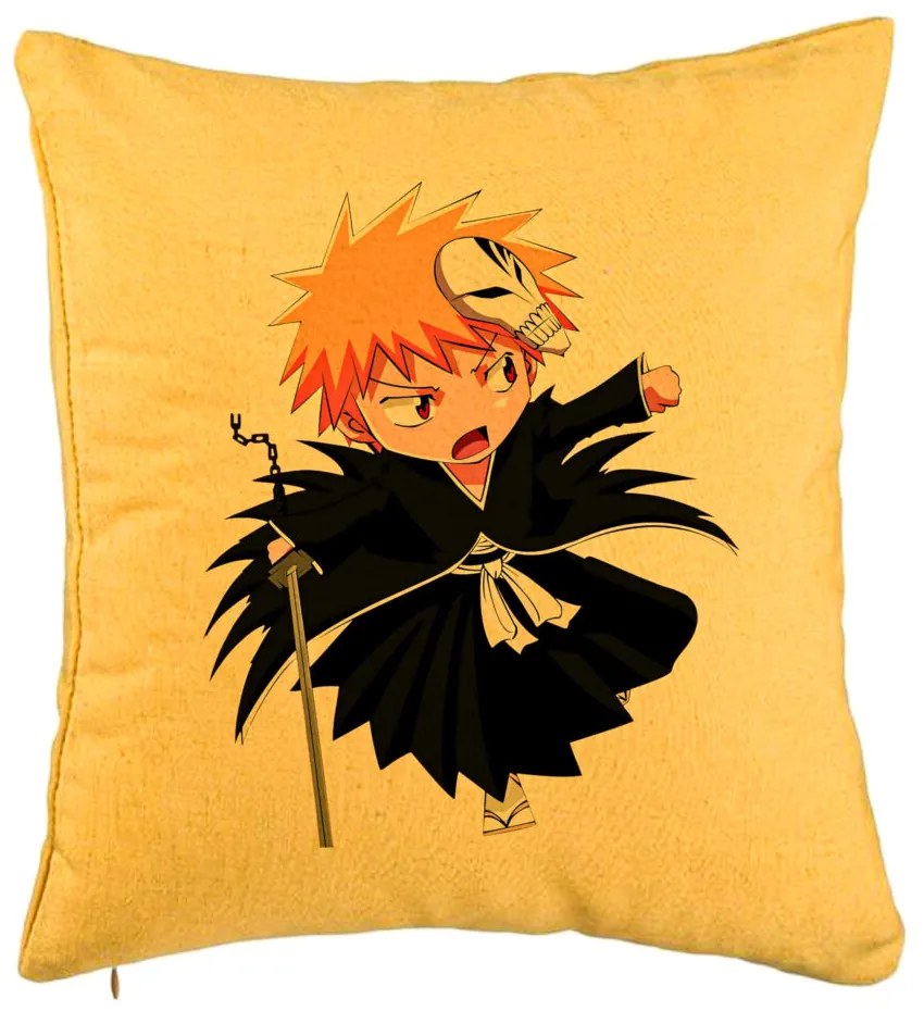 Perna Decorativa cu Bleach Mini Ichigo, 40x40 cm, Galben, Husa Detasabila, Burduf