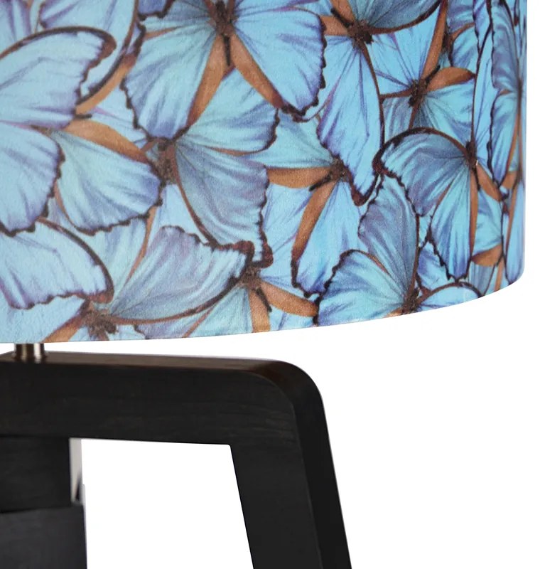 Lampă de podea cu trepied neagră cu abajur fluture 50 cm - Puros