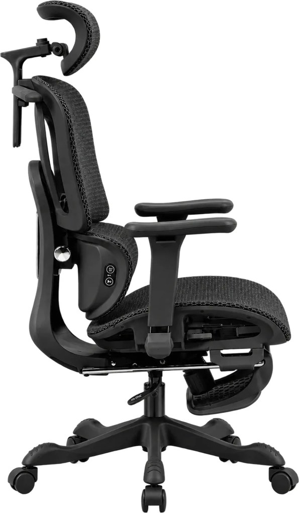 AERION-HM – Scaun ergonomic cu Masaj și Încălzire Lombară, Tetieră 3D, Cotiere 4D, Șezut Glisant, Spătar Reglabil și Suport Picioare, Full Mesh, Negru