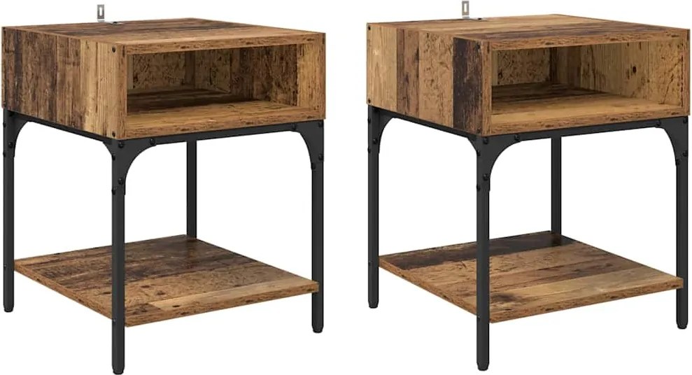 vidaXL Noptieră 2 pcs Lemn vechi 40 x 40 x 50 cm Lemn compozit