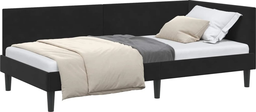 vidaXL Cadru de pat colțar cu headboard Negru 100 cm x 200 cm Catifea
