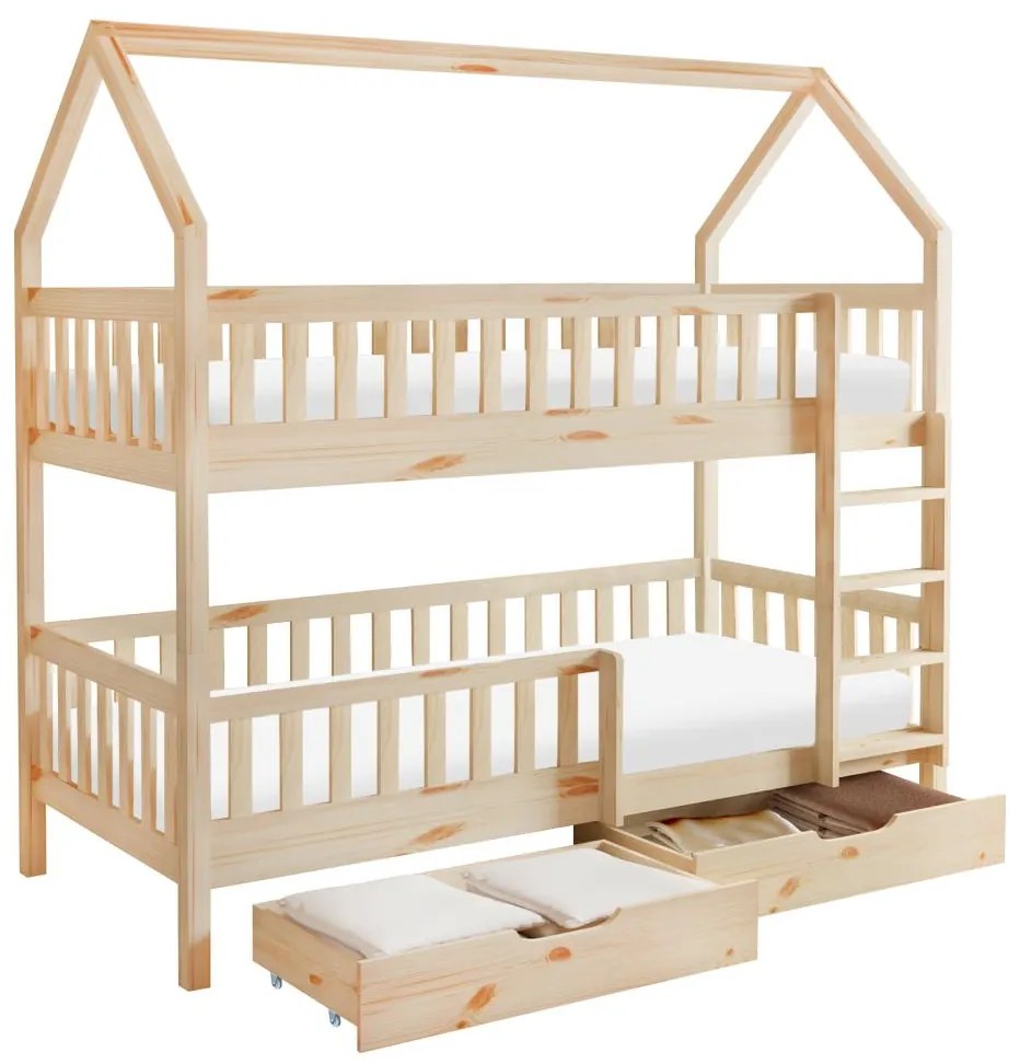 Pat etajat pentru copii 90 cm Virtuoso (natural) (cu somieră) (cu sp. depozitare). 1116556