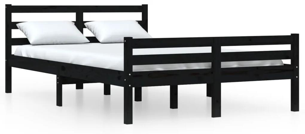 814798 vidaXL Cadru de pat dublu, negru, 135x190 cm, lemn masiv
