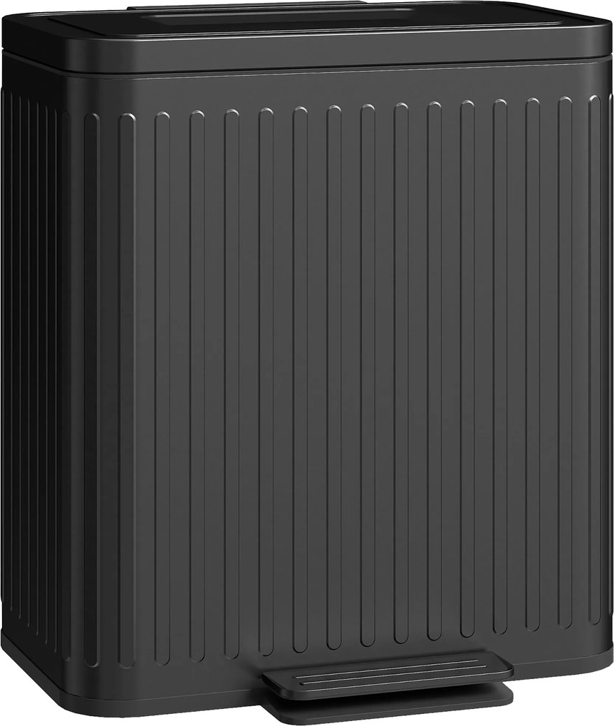 HOMCOM Coș de gunoi pentru bucătărie, 2 x 20 L compartimente, separare eficientă a deșeurilor, pedală, plastic, metal, Negru | Aosom Romania