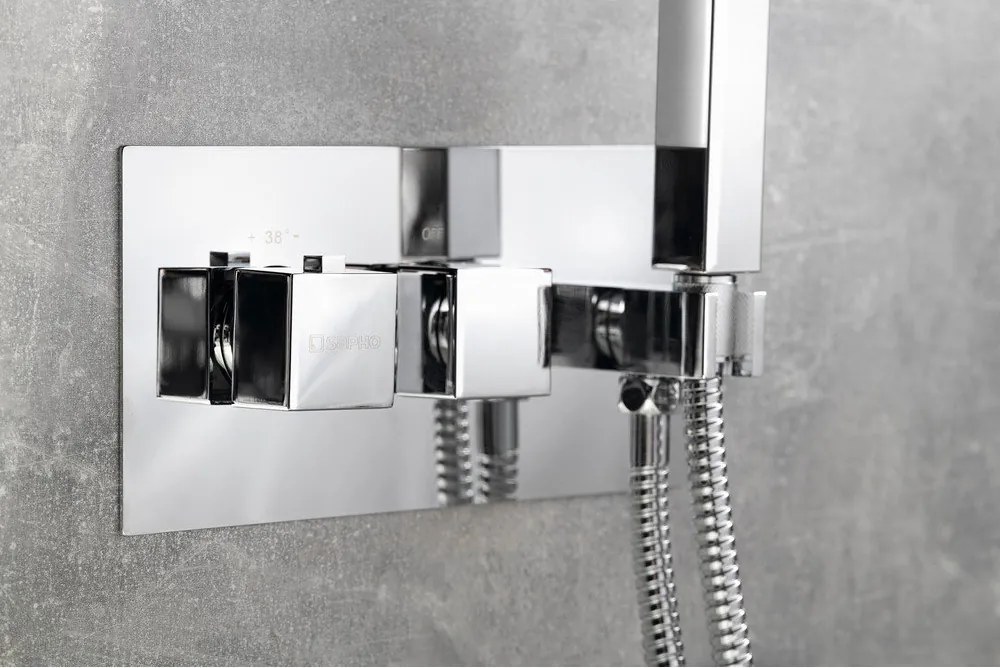 Baterie argintiu-lucios pentru duș încastrată (2 ieșiri) Latus – Sapho