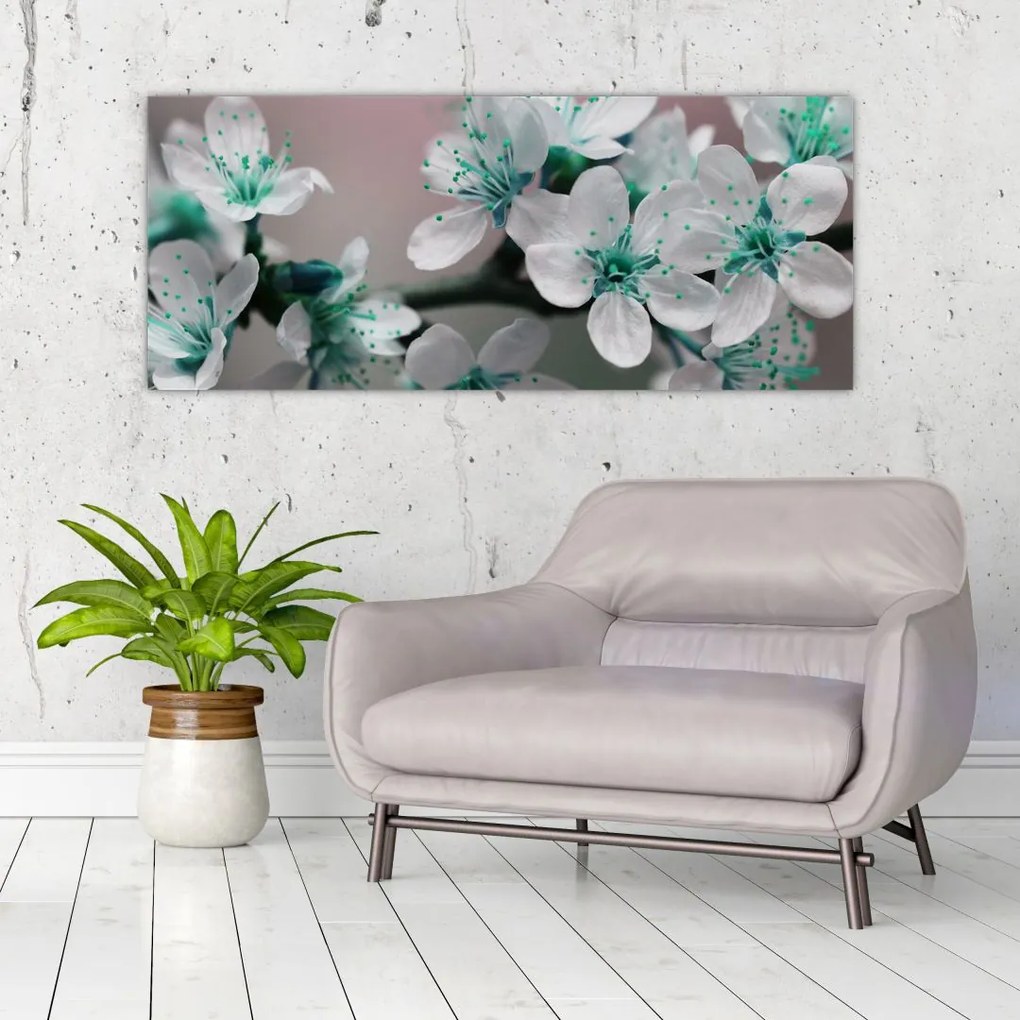 Tablou cu floare - turcoaz (120x50 cm)