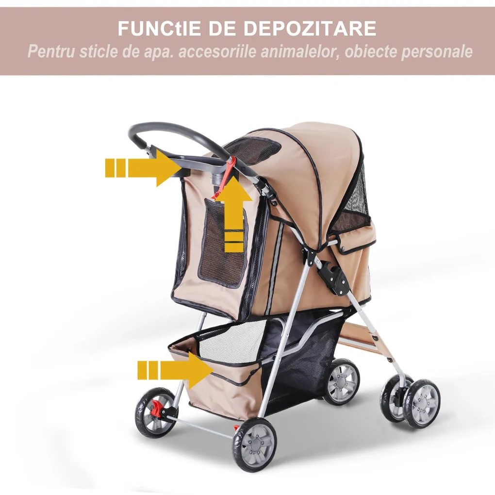 PawHut Cărucior pentru Câini de până la 10 kg, 75x45x97 cm, Maro | Aosom Romania