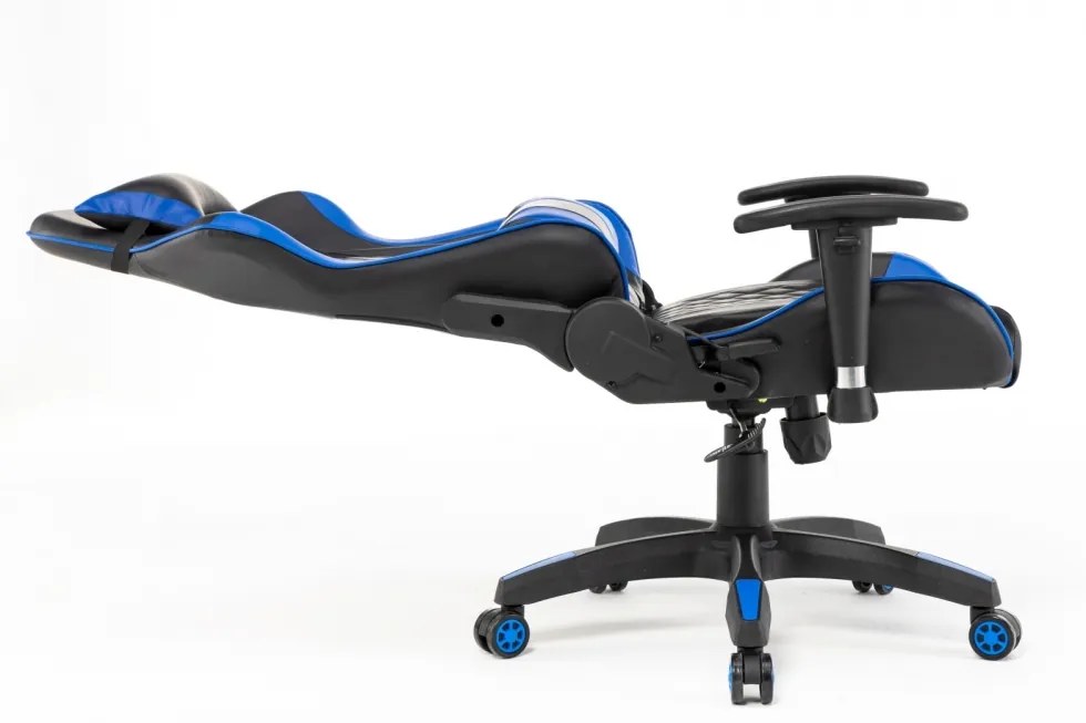 Scaun gaming, masaj în perna lombară, funcție recliner, design racing, Negru/Albastru