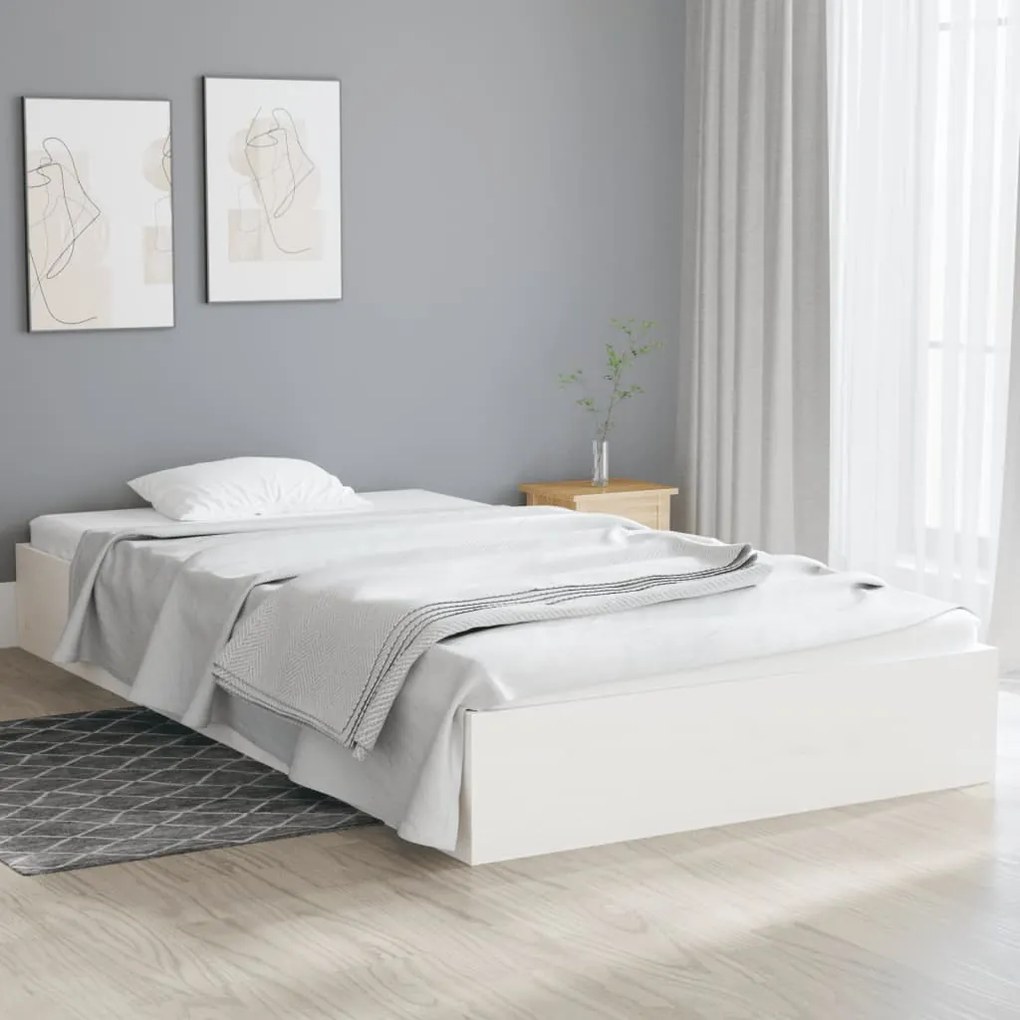 832997 vidaXL Cadru de pat, alb, 100x200 cm, lemn masiv
