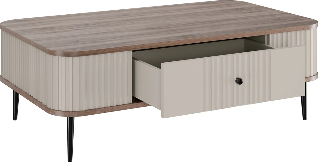 Măsuță de cafea cu sertar Vesper 103x60 cm - cashmir / nuc / picioare negre