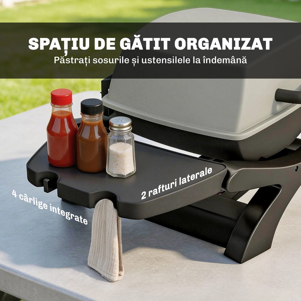 Outsunny barbecue electric 2300W, portabil de masă cu rafturi laterale, culoare negru. | Aosom Romania