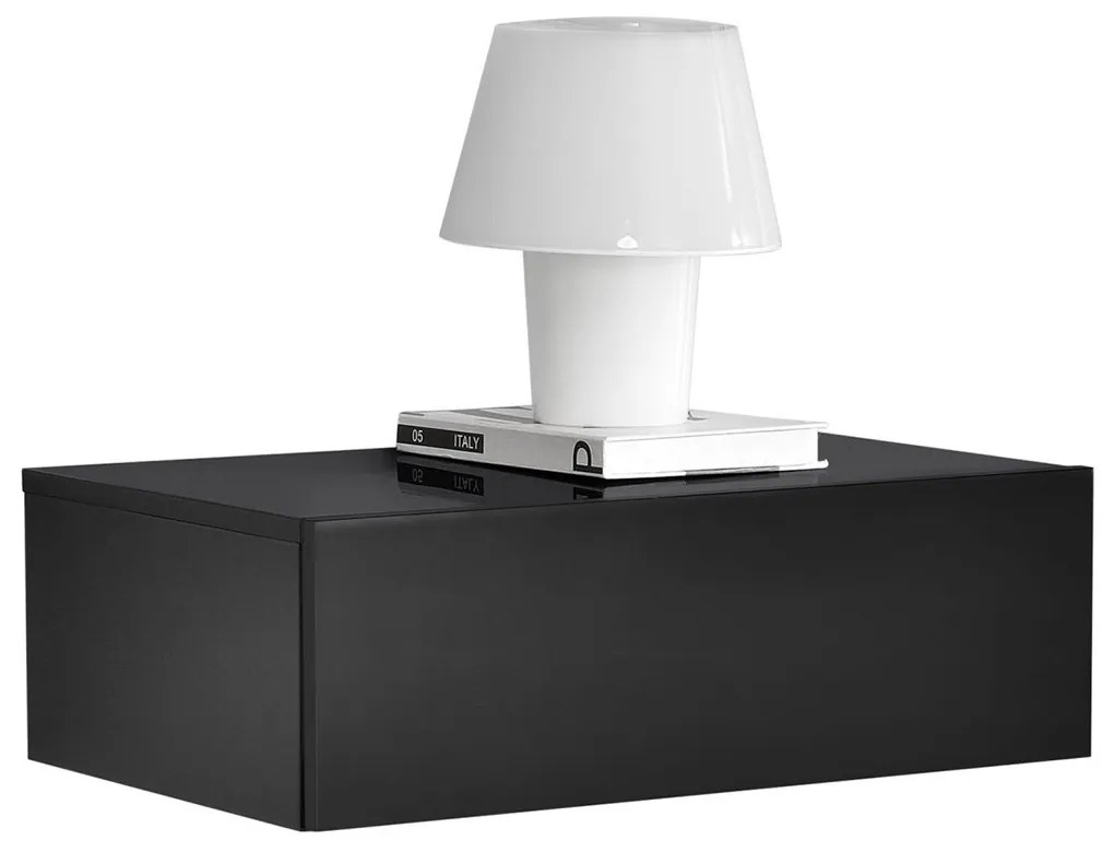 Noptiera montabila pe perete un sertar 46 x 30 x 15 cm PAL negru lucios