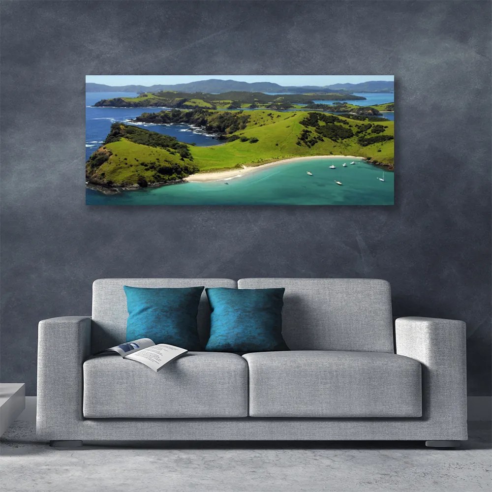 Tablou pe panza canvas Sea Beach Peisaj Forestier Albastru Maro Verde