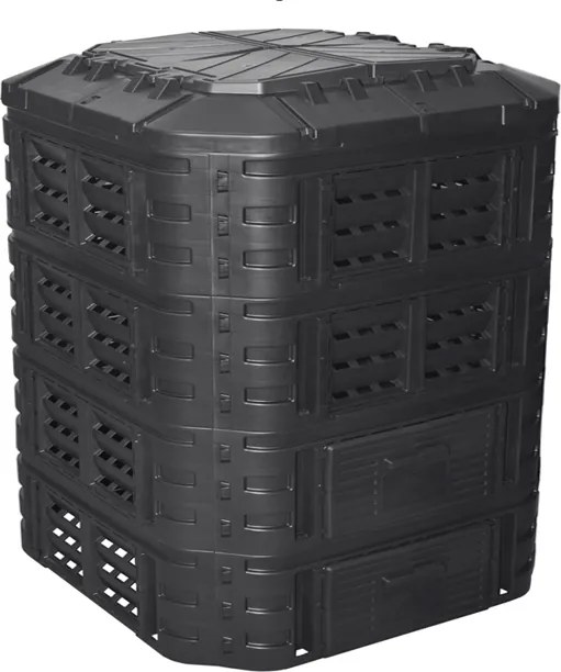 Composter din plastic pentru grădină, 1120 l, negru
