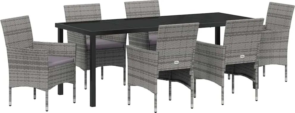 vidaXL Set de masă pentru grădină cu pernă 7 pcs Gri poliratan