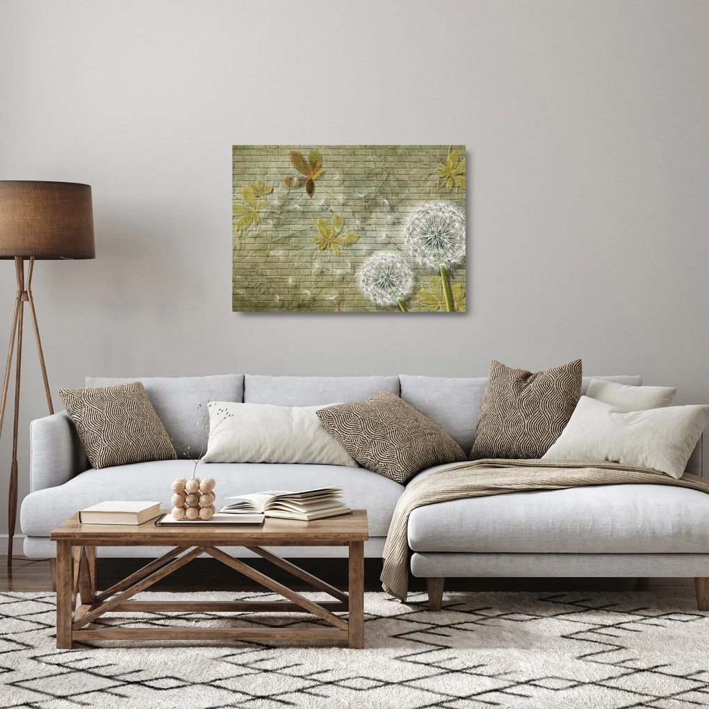 Tablou pe sticlă - Păpădii suflate de vânt (70x50 cm)