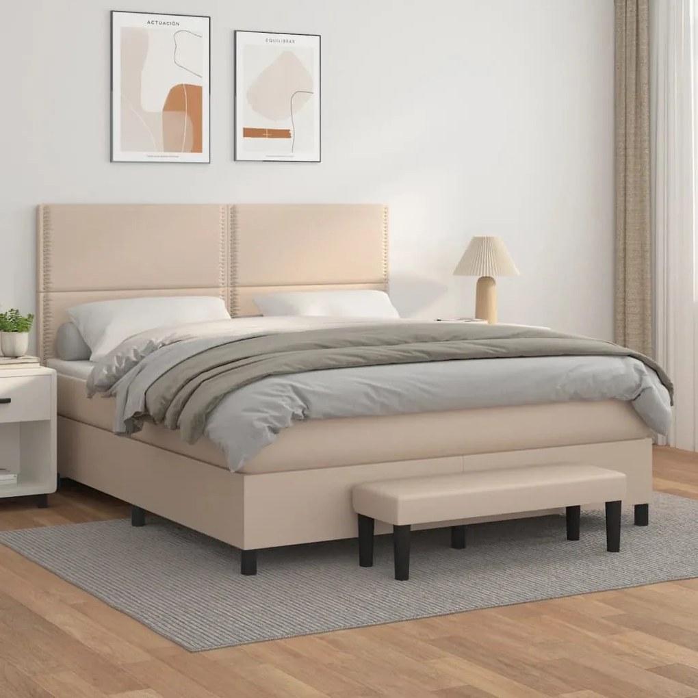 3137622 vidaXL Pat box spring cu saltea, cappuccino, 180x200cm piele ecologică