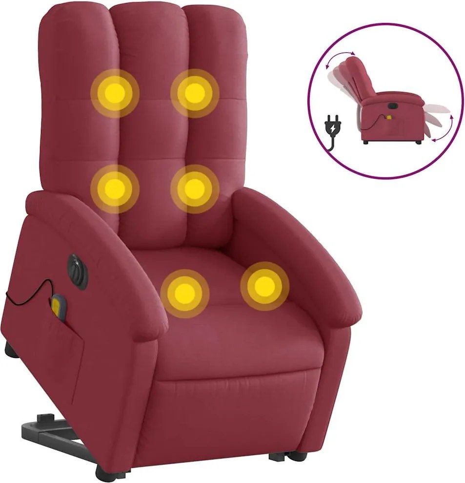 vidaXL Fotoliu de masaj electric rabatabil cu ridicare roșu vin textil