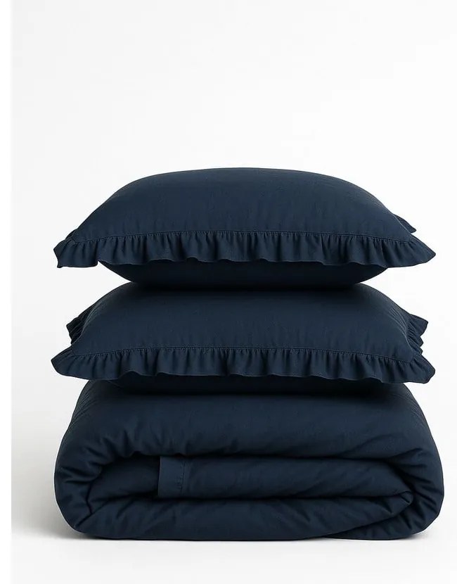 Lenjerie de pat albastru-închis din bumbac ranforcé pentru pat dublu, extinsă 240x220 cm Ruffle Striped – Mila Home Luxury