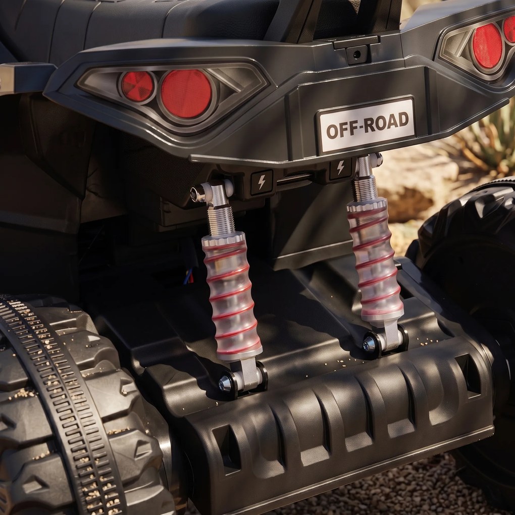 AIYAPLAY ATV electric pentru copii 24V, 2 locuri, baterie litiu, 2 motoare 120W, suspensii, muzică, faruri, negru | Aosom Romania