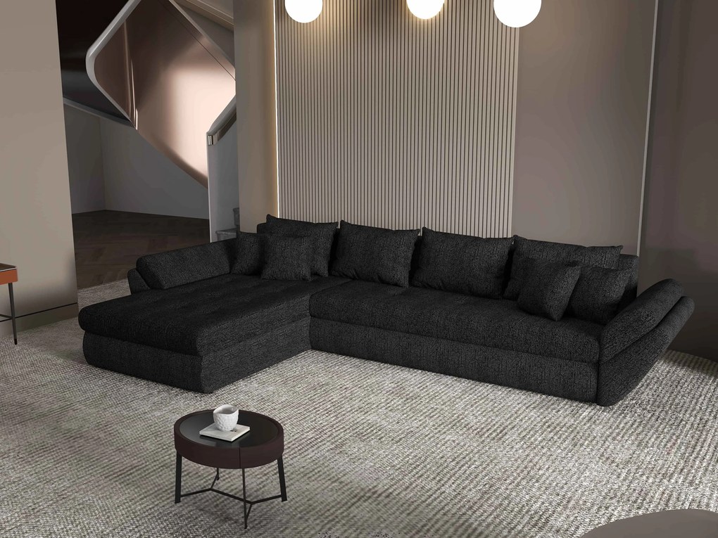 Colțar extensibil dumonde cu ladă de depozitare si sezut confortabil din spuma high-density, Loana XL Enjoy Negru 335x185 cm