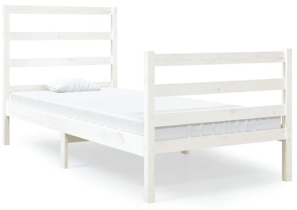3103674 vidaXL Cadru de pat mic single, alb, 75x190 cm, lemn masiv de pin