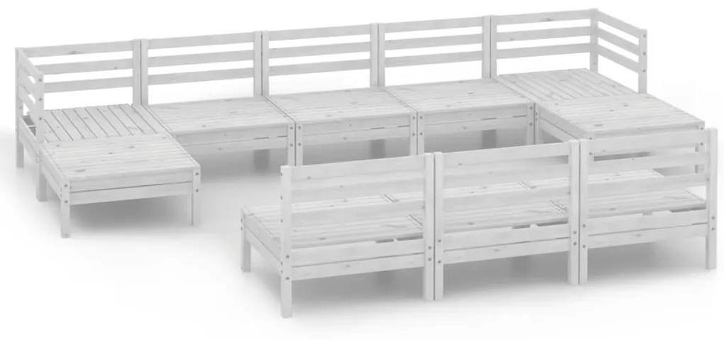3083365 vidaXL Set mobilier de grădină, 10 piese, alb, lemn masiv de pin