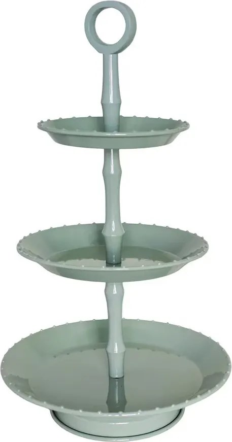 Platou vintage cu 3 niveluri din metal, verde sage, margini punctate, Ø 22 cm, „Prairie"