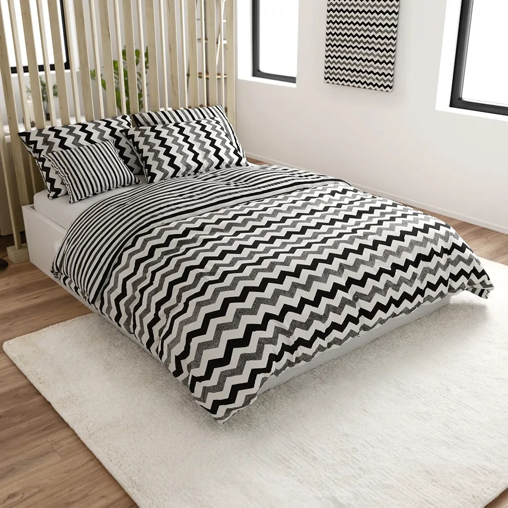 Lenjerie de pat din bumbac Renforce DUNGI alb-negru Dimensiune lenjerie de pat: 70 x 90 cm | 140 x 200 cm