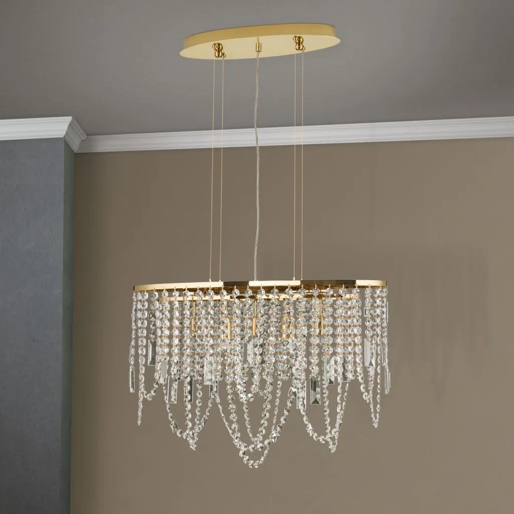 Lustra ovala din alama si cristale SchÃ¶ler Kristalldesign 60x25cm, 24K gold