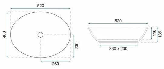 Lavoar pe blat Rea Margot oval 52 cm albastru-auriu