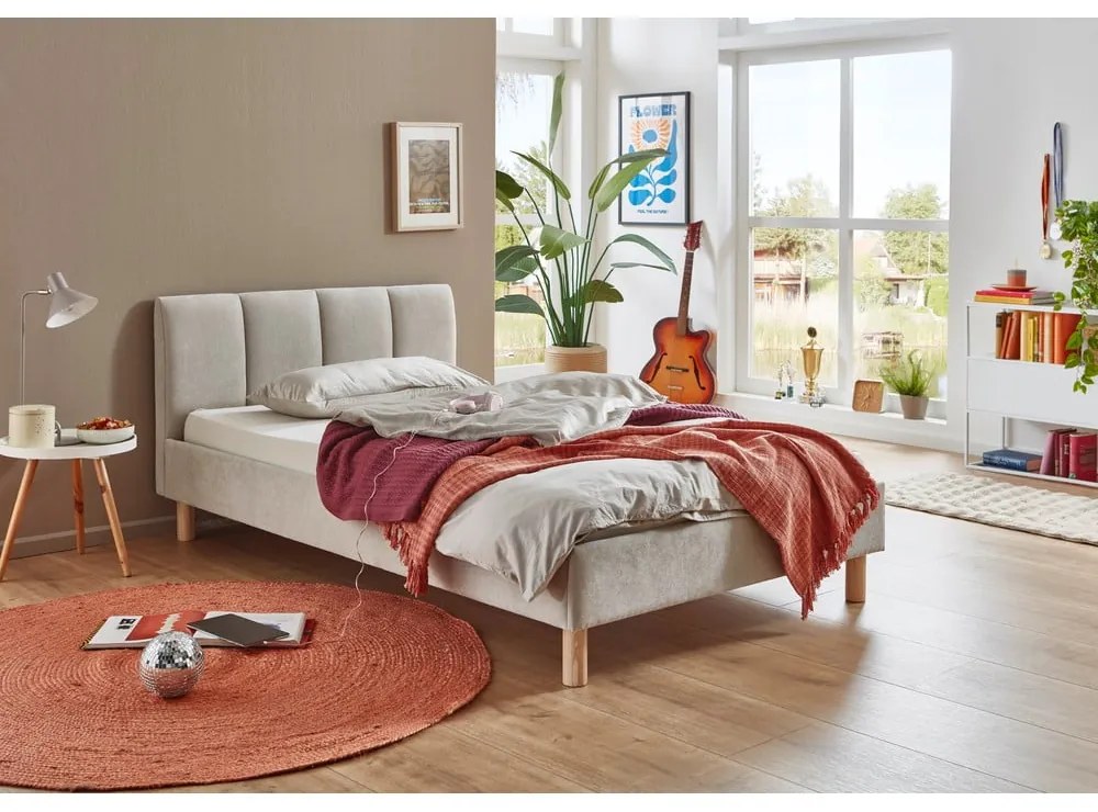 Pat matrimonial bej tapițat fără somieră 140x200 cm Joker – Meise Möbel