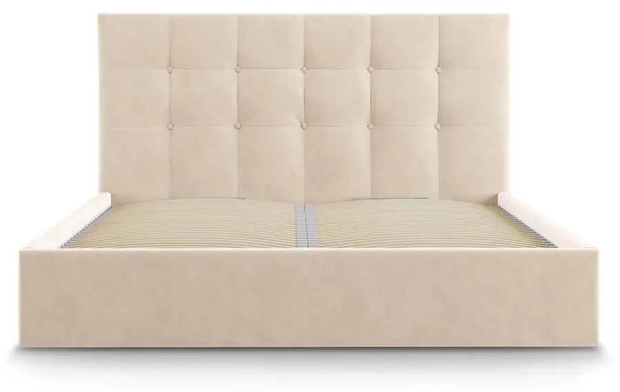 Pat matrimonial 160x200 cm bej tapițat cu spațiu de depozitare cu somieră Nerin – Mazzini Beds