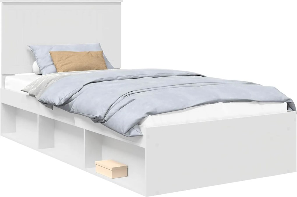 vidaXL Cadru de pat cu headboard Alb 100 x 200 cm Lemn de pin masiv