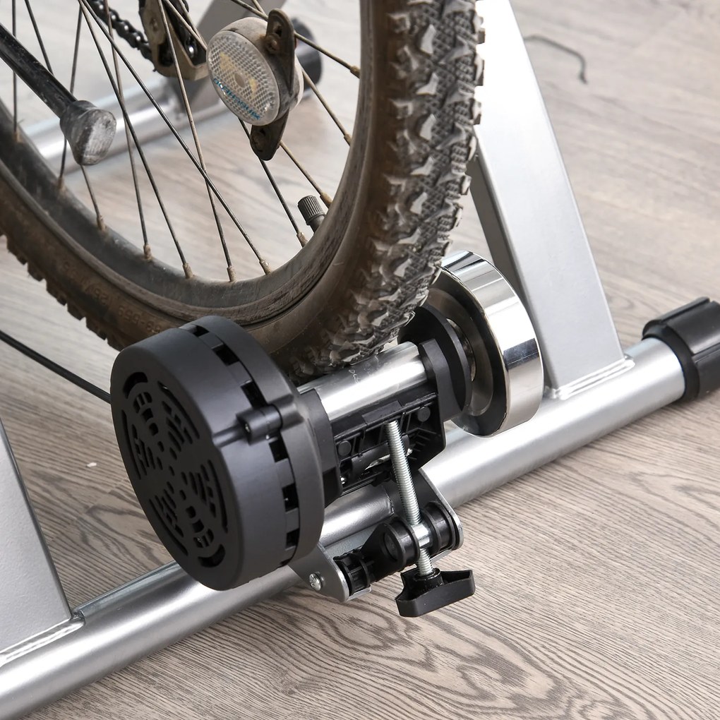 Suport pentru bicicleta cu 5 niveluri de rezistenta reglabile, frana magnetica din tub de otel 54.5x47.2x39.1cm, argintiu HOMCOM | Aosom RO