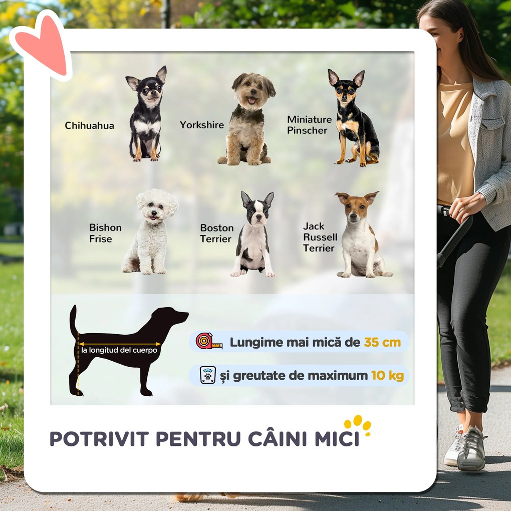 PawHut Cărucior pentru Câini Până la 10 kg, Cărucior Pliabil pentru Animale, 75x45x97 cm, Negru | Aosom Romania