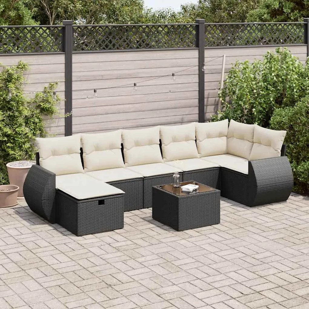 3325612 vidaXL Set mobilier de grădină cu perne, 8 piese, negru, poliratan