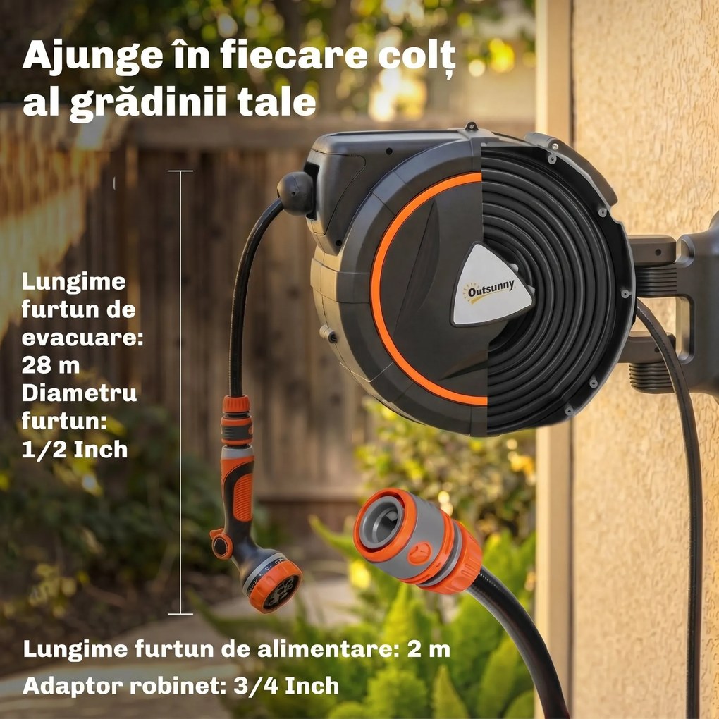 Outsunny furtun retractabil, suport furtun, role pentru furtun | Aosom Romania
