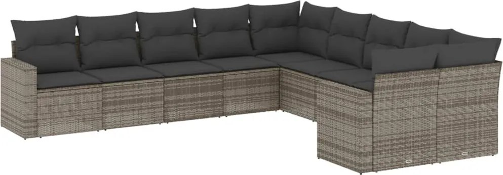 vidaXL Set mobilier de grădină cu perne, 10 piese, gri, poliratan