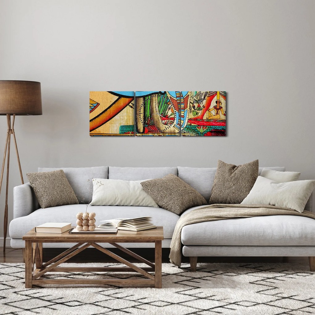 Tablou- Pictură egipteană (cu ceas) (90x30 cm)