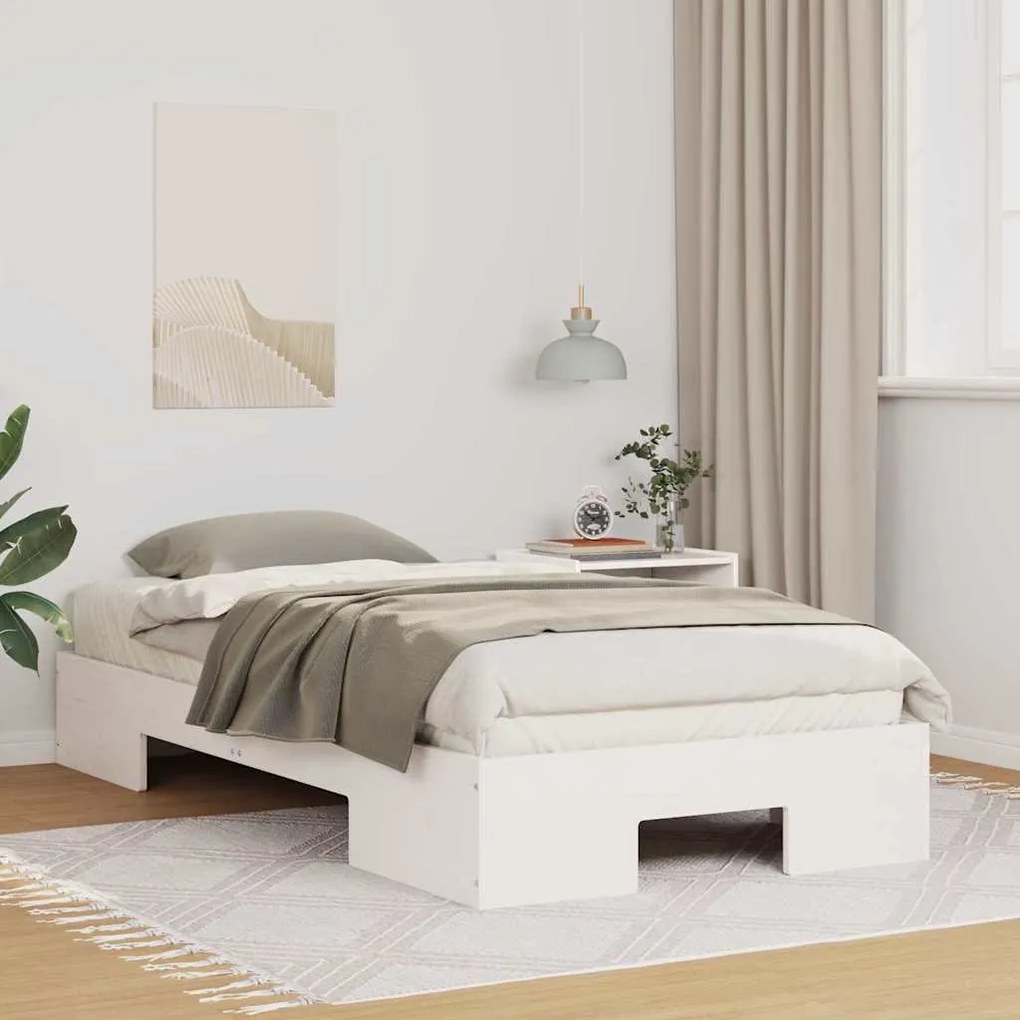 vidaXL Cadru de pat de podea Alb 90 x 190 cm Lemn masiv de pin