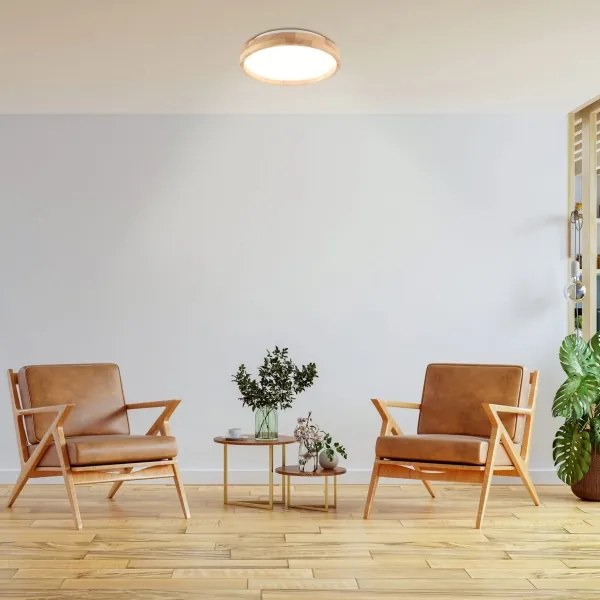 Plafonieră LED pentru baie, 12 W, 230 V, Ø 27 cm, IP44, stejar