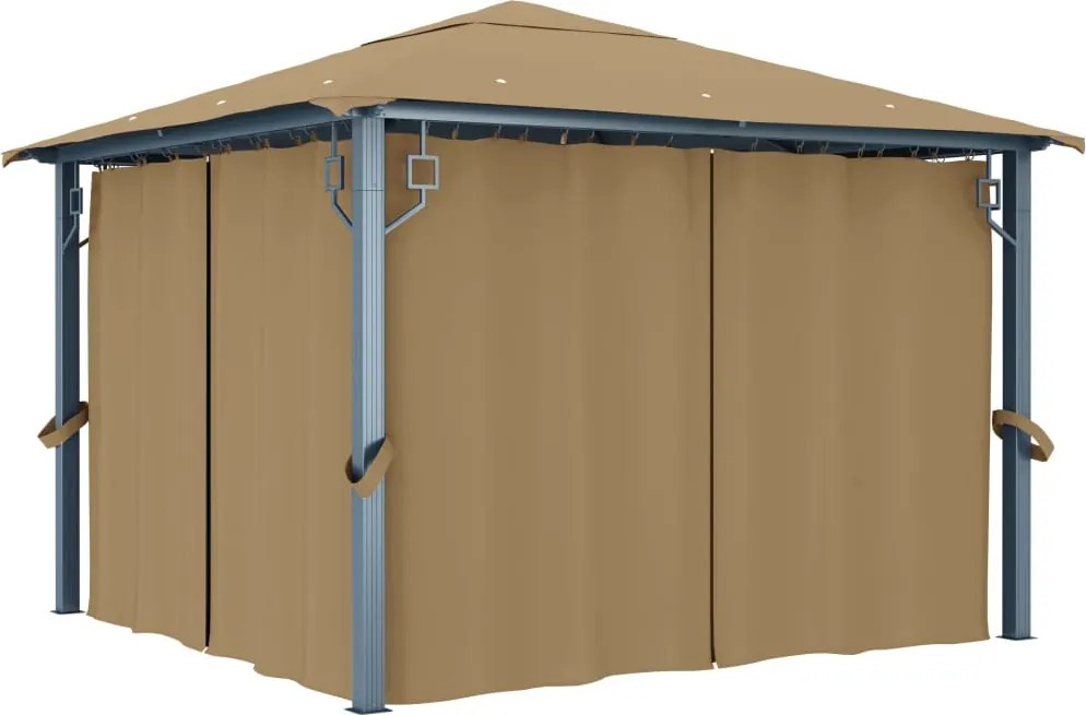 vidaXL Pavilion cu perdele, gri taupe, 300 x 300 cm, aluminiu