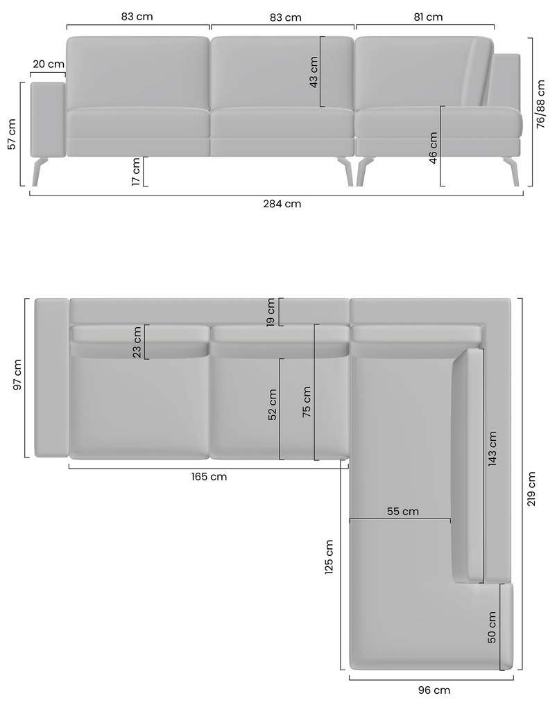 Colțar extensibil Elentio L dreapta - gri Gemma 85