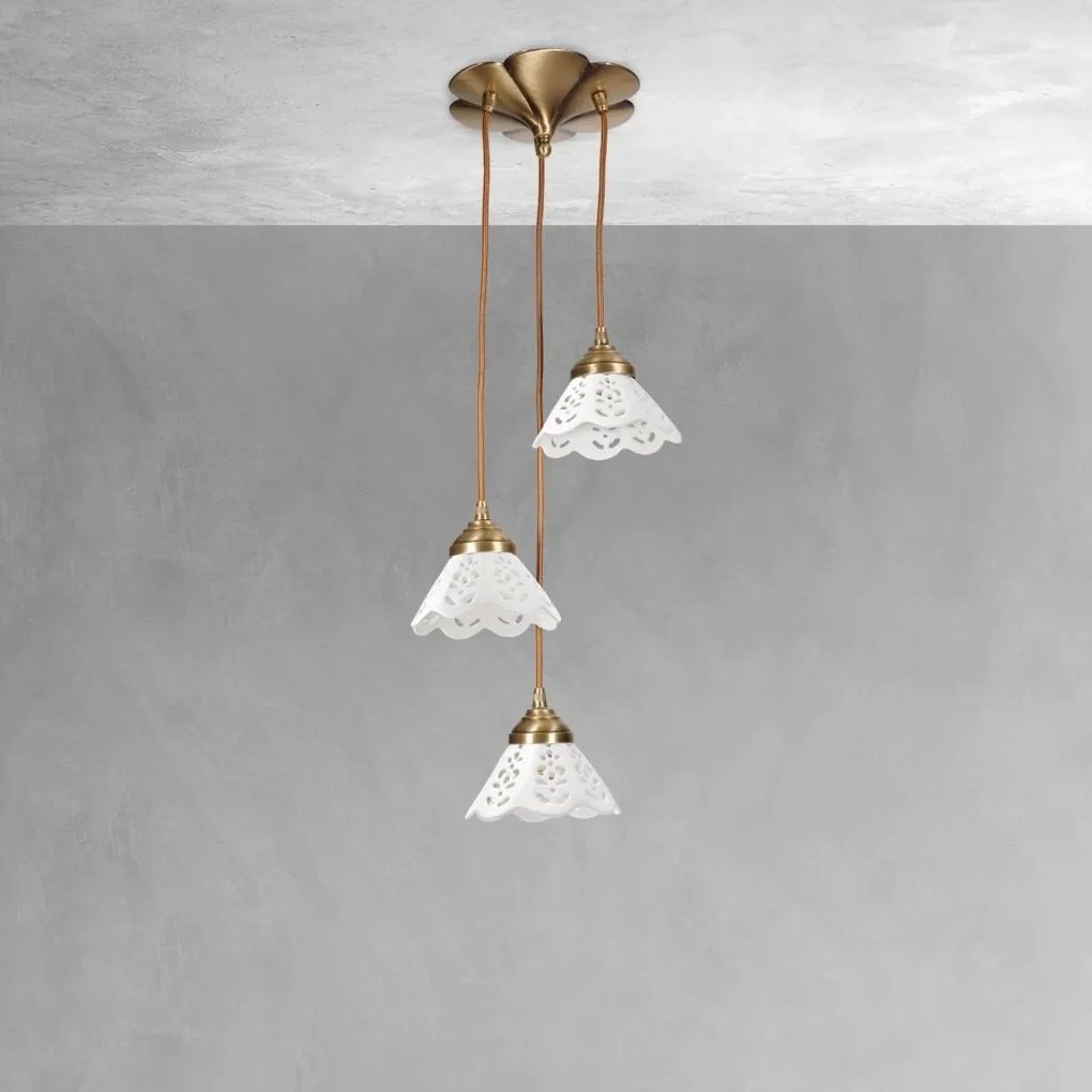 Lustra din alama cu 3 pendule ceramice Zefira