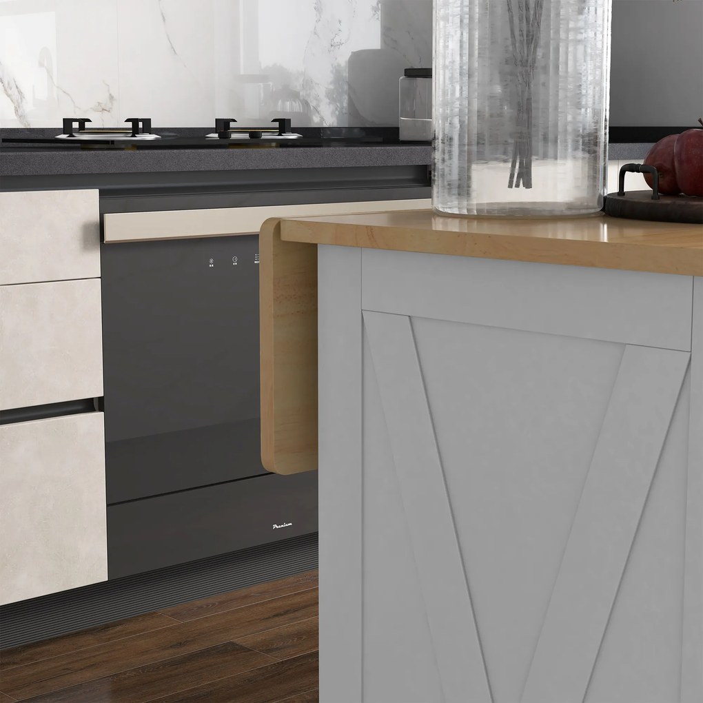 HOMCOM Insulă de bucătărie Cărucior de bucătărie cu blat pliabil din lemn 2 uși 2 sertare raft reglabil și 4 roți 105x60x90,5 cm Alb | Aosom Romania