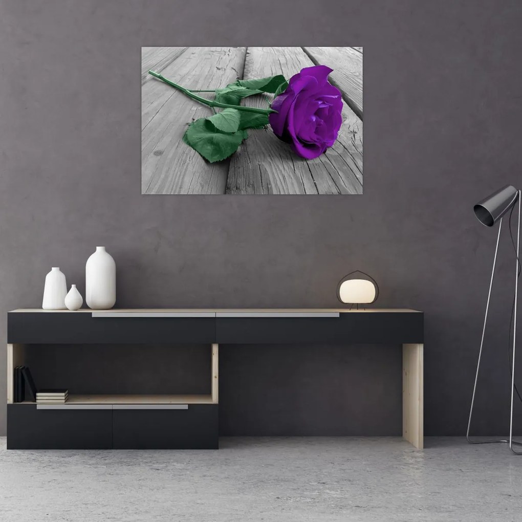 Tablou - Trandafir violet cu tulpina verde (90x60 cm)
