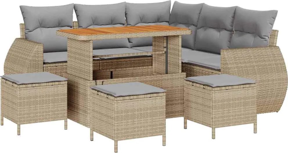 vidaXL Set de canapele pentru grădină 9 pcs Bej poliratan