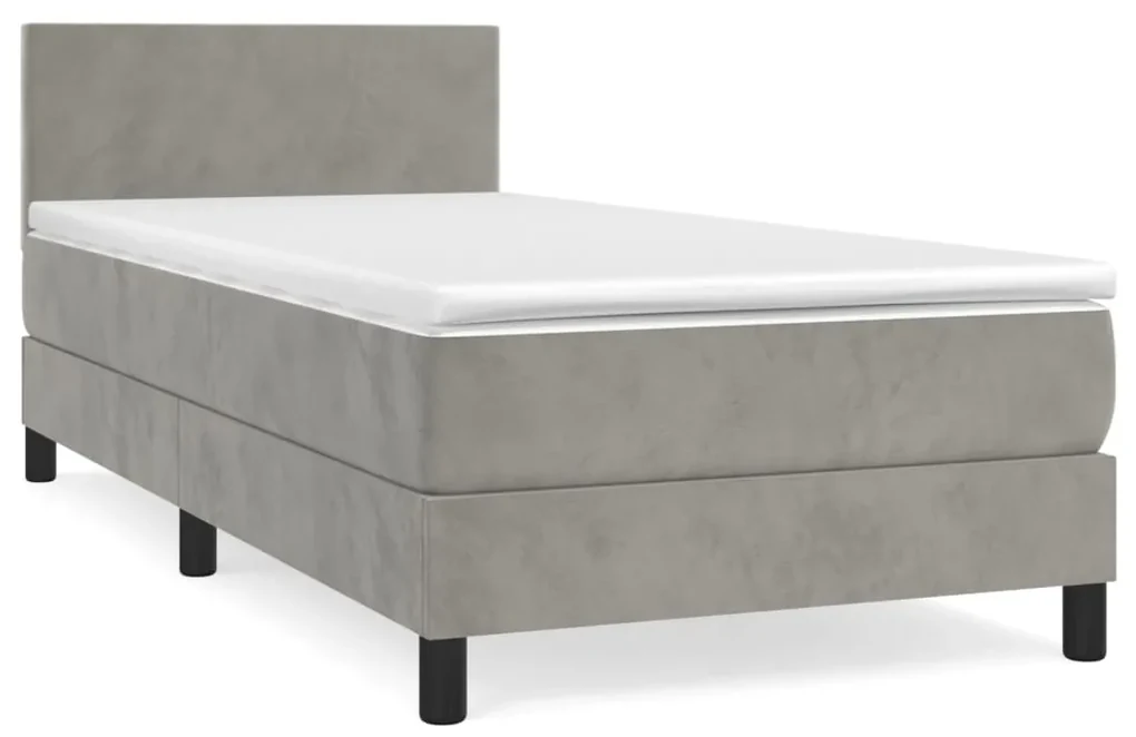 3141161 vidaXL Pat box spring cu saltea, gri deschis, 90x200 cm, catifea